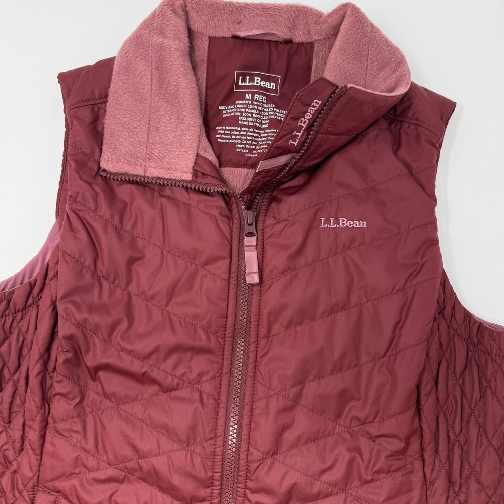 LL Bean‎ Womens Medium Primaloft Quilted Fleece Lined Vest Burgundy